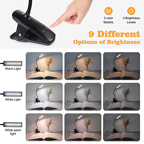 Image of LED Reading Light with Clip USB Rechargeable Book Lights, 24 LEDs Flexible Neck Night Bed Lamp, Touch Control Portable Clamp Desk Lamps for Bed Headboard, Computers -Black