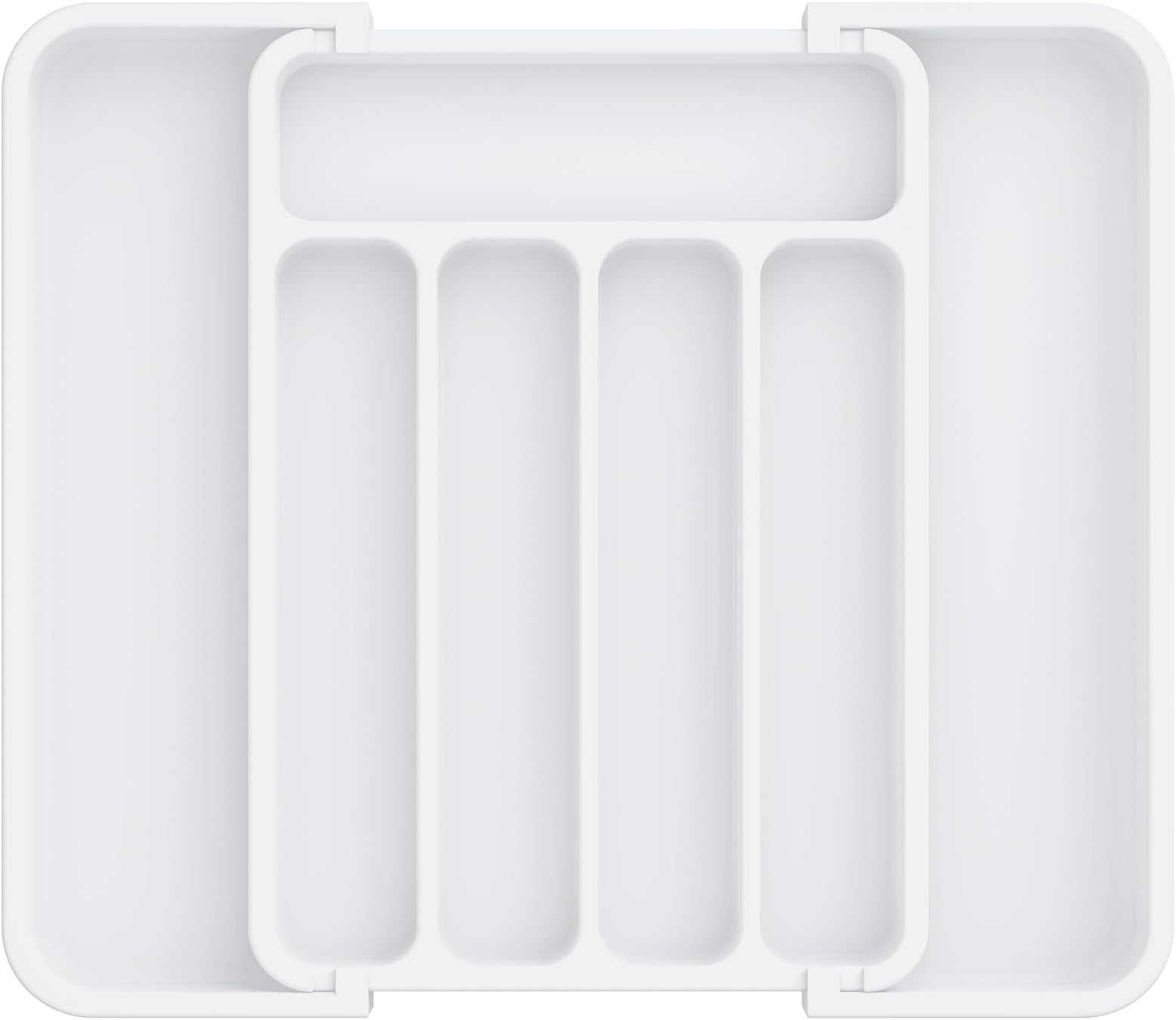 Aujen Silverware Organizer - Expandable Kitchen Drawer Organizer, Adjustable Utensil Organizer, Cutlery Tray for Forks, Knives, Multipurpose Kitchen Organizers and Storage Solution, White, Medium