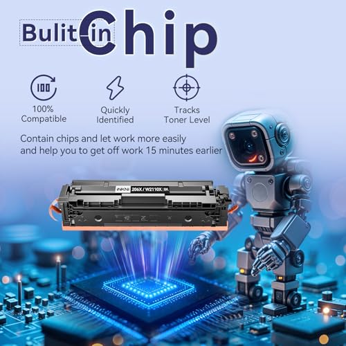 Image of InkNI 206X Toner Cartridges 4 Pack - with Chip Compatible Replacement for HP 206X 206A for Color LaserJet Pro MFP M283fdw M283cdw M283fdn M282nw Pro M255dw M255nw Ink Cartridges W2110X W2110A