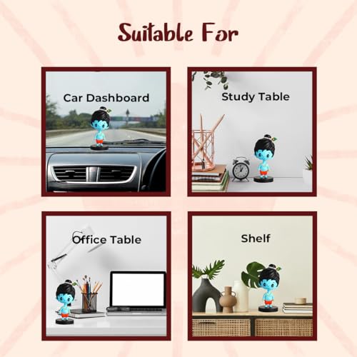 Image of Lord Shri Krishna Idol for Car Dashboard Bobblehead, Home Decor Items for Living Room, Office Desk, Murti for Gifting, Statue for Good Luck,Superhero Action Figure, Little Mor Pankh and Bansuri