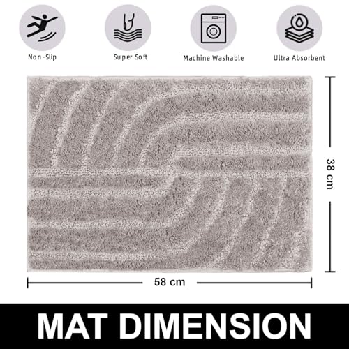 Image of Luxe Home Super Soft Microfiber Bath Mats Non-Slip TPR Backing Scotland Maze Cut Water Soak Bathroom Mat & Door Mats for Home Combo (38x58 cm) - Grey