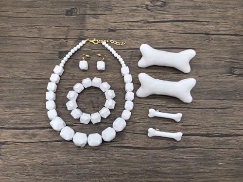 White Beads Necklace, Costume Jewelry For Women Strand Necklaces, Acrylic African Beaded Necklace Chunky Statement, Halloween Necklaces4