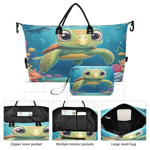 ​​Large Foldable Travel Duffel Bag, Waterproof Gym Bag for Men & Women, Carry-On Luggage Weekender Overnight Bag, Cartoon Swimming Turtle2