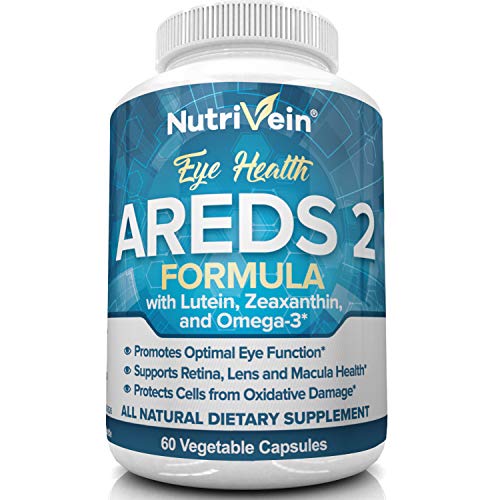 Nutrivein AREDS 2 Eye Vitamins - Supports Eye Strain, Dry Eyes - Award Winning Lutein and Zeaxanthin Plus Bilberry Extract - All-Natural Eye Health Booster Supplement for Adults, Kids, Men and Women