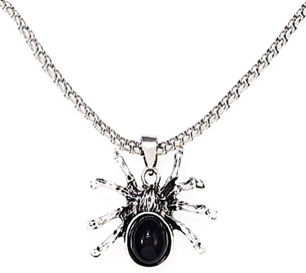 Gothic Spider Pendant Necklaces Silver Necklaces Halloween Necklace Chain for Women and Men (Black)