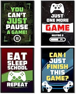 4 Pack Boys/Mens Video Gaming Theme Wall Art Prints With Relatable Sayings, Funny Set of 4 Stylish Design Gaming Poster For Kids Boys Bedroom