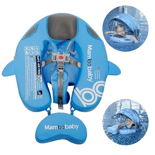 Image of Luckclubtojoy Baby Pool Float with UPF50+ 3D Adjustable Canopy, Add Tail Mambobaby Float Non Inflatable Infant Floats for Pool, Cartoon Narwhal Baby Floats (NBlue with Canopy-S05NBCTLUROHML01S05)