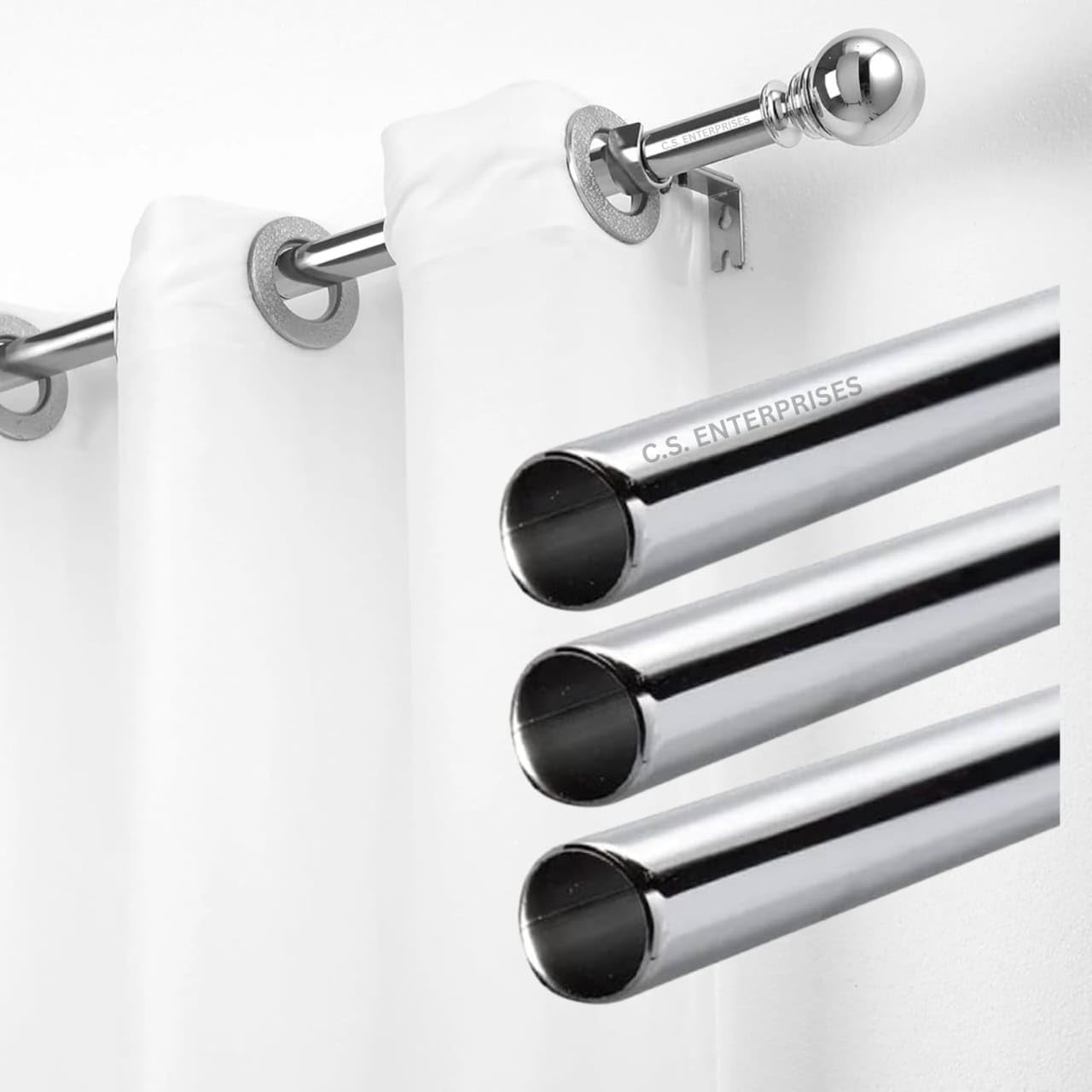 C.S. ENTERPRISES Stainless Steel Curtain Rod | Silver & Chrome Finish | Anti-Rust | Multipurpose | SS Pipes for Door, Window, Shower, Home and Office (Bracket/holder is not included)(4 Pipe, 3 Fit)