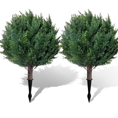 OIHYA 26.6'' Artificial Cypress Topiary, 2 Pack Lifelike Topiary Trees Artificial Outdoor with...