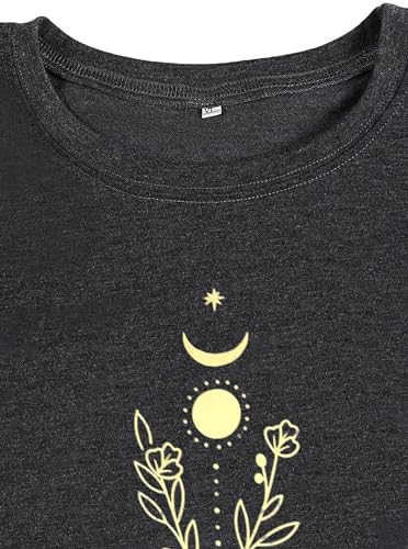 Image of Remidoo Women's Casual Graphic Tee Oversized T Shirt Short Sleeve Letter Sun Moon Shirts Grey X-Large