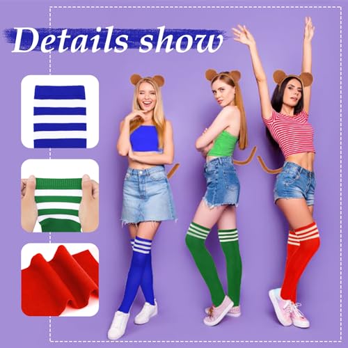 Image of Zando Womens Stripes Thigh High Socks Thigh Highs Casual Knee High Stockings