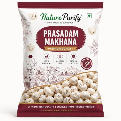 Image of Nature Purify Premium Plain Phool Makhana 200GM | Raw Plain Phool Makhana| Rich in Calcium & Antioxidants| Handpicked Jumbo Size High Protein Fox Nuts /Premium Lotus Seeds for Fasting