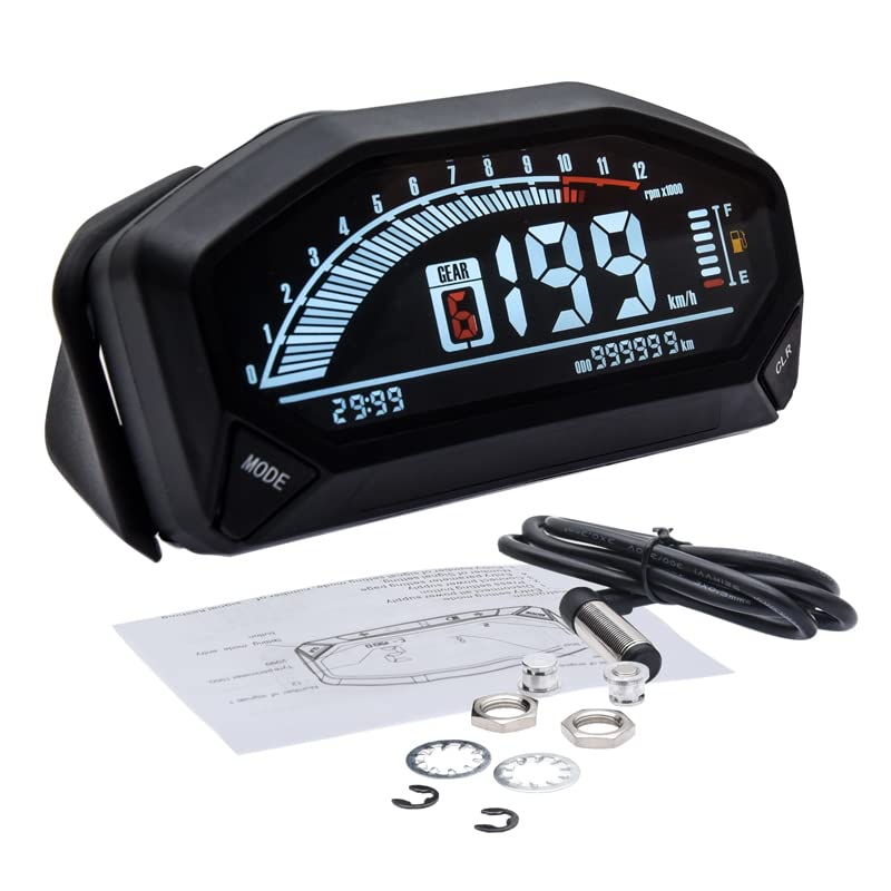 Contagiri Contachilometri Impermeabile con Retroilluminazione Digitale A LED for Motocicletta Universale di Nuovo Stile for 1,2,4 Cilindri(Only Gauge)