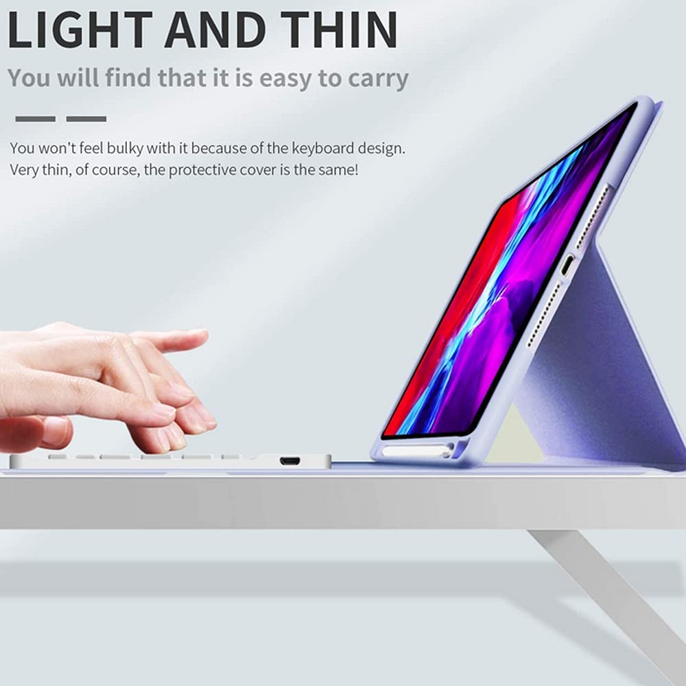 Clavier Étui pour iPad Mini 1/2/3, [AZERTY Français] Etui de Protection Housse en Cuir PU avec Clé de Couleur Clavier sans Fil Amovible pour iPad Mini 1 2 3, avec Porte-Crayon, Lavande