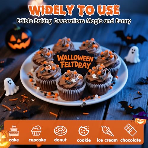 Image of Edible Pumpkin Sprinkles,130g,Cake Decorations,Orange Pearls Mix White Ghost,Black Bat Monster,Pearls and Jimmies Mixed,Spooky Sprinkles Perfect for Cake Decorations,Creepy-Cute Toppings,Baking,Ice Cream, Cookies, Cupcake Topper,Kids Birthday Party Supplies