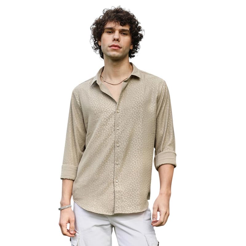 Image of CAHOOT Men's Shirt for Casual Wear | Spread Collar | Long Cuffed Sleeves | Button Closure | Shirt Crafted with Comfort Fit for Everyday Wear