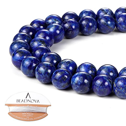 Image of BEADNOVA 8mm Blue Lapis Lazuli Gemstone Round Loose Beads for Jewelry Making (45-48pcs)