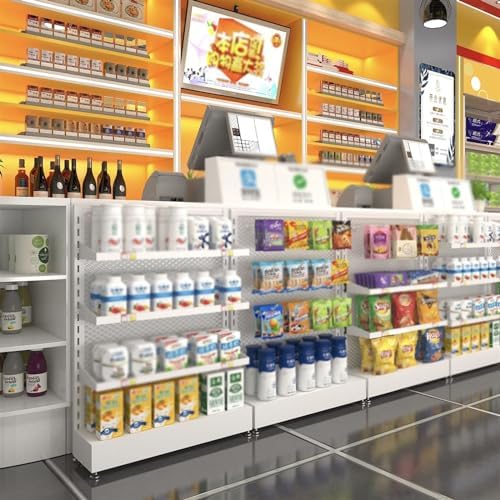 Retail Snack Display Shelf - Floor-Standing Food Rack with 5 Hooks & Non-Slip Mats for Grocery Store Organization, Perfect for Snacks, Treats, and Merchandising Solutions.