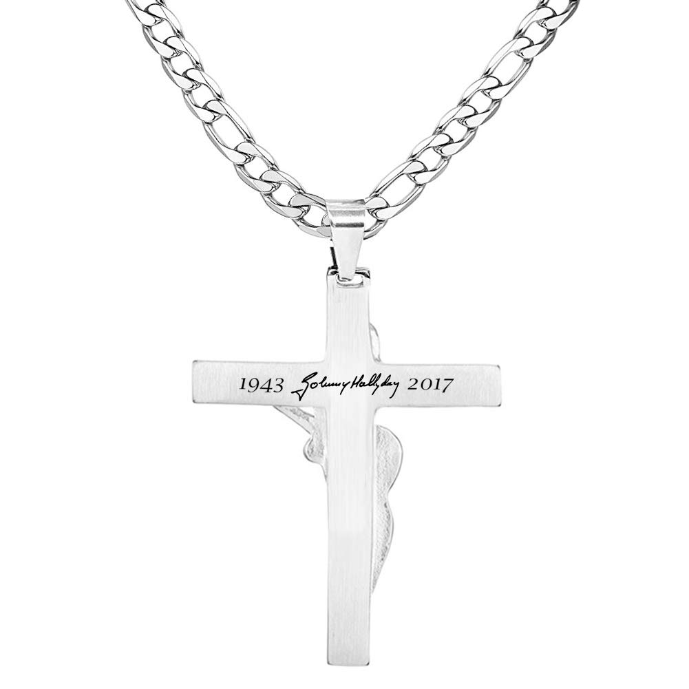 Croix Johnny Hallyday Pendentif Collier Chaîne Johnny Guitare Rocker Signature Métal Argenté Femme Homme Cadeau