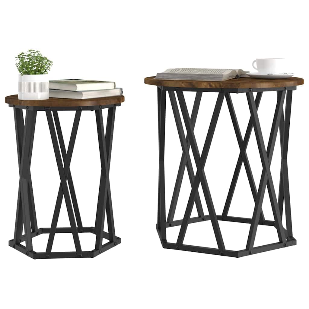 Vidaxl Coffee Table 2 Pcs Smoked Oak Engineered Wood And Steel