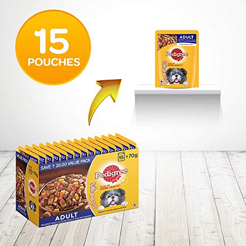 Image of Pedigree PRO Expert Nutrition, Adult Small Breed Dogs (9 Months Onwards) Dry Dog Food, 3kg Pack & Adult Wet Dog Food, Grilled Liver Chunks Flavour in Gravy with Vegetables, 15 Pouches (15 X 70 g)