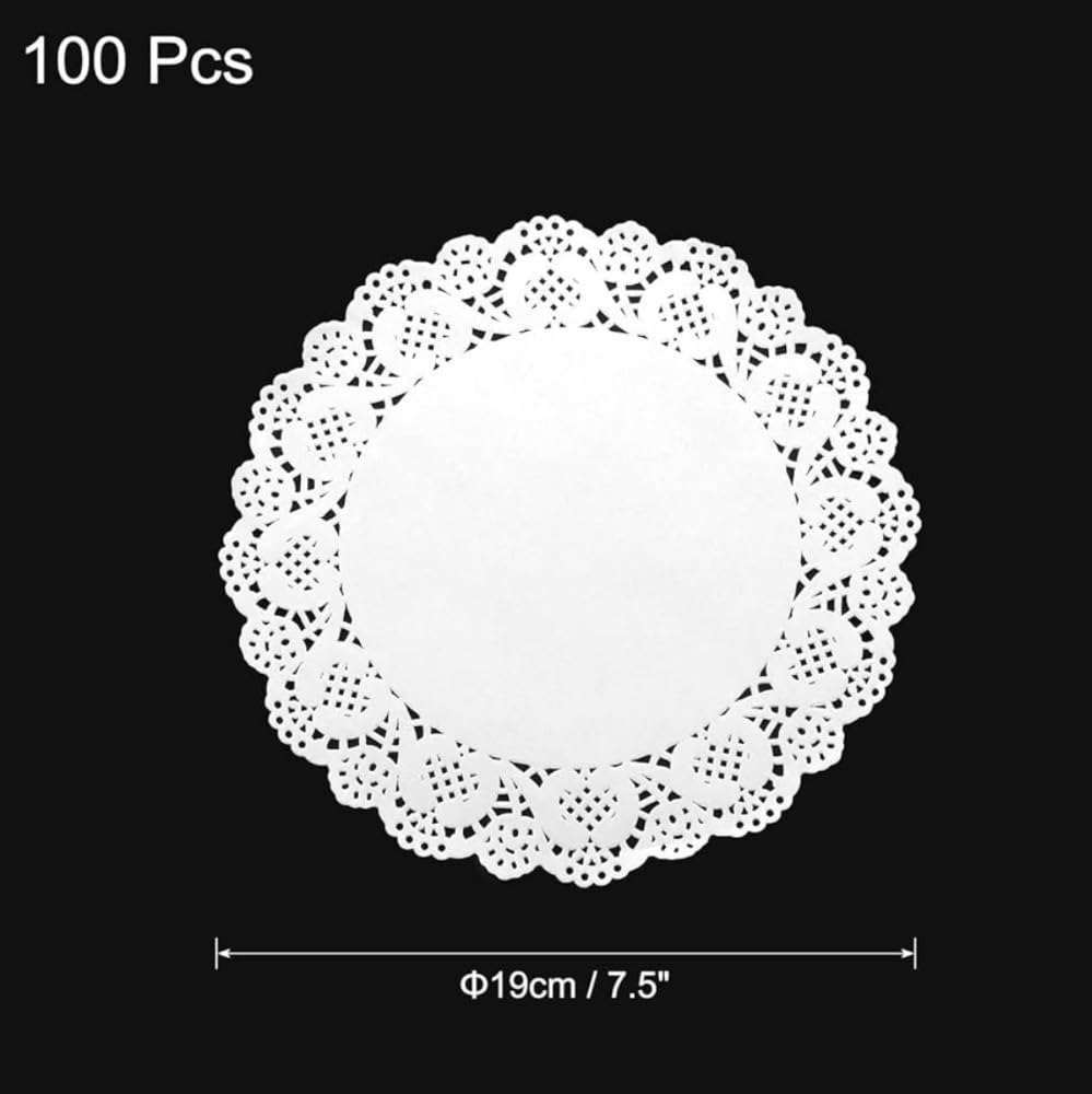 100 Pcs White Lace Paper Doilies 7.5 Inch Round Tableware Disposable