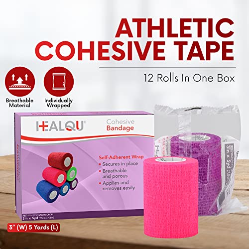 Image of HEALQU Self Adhesive Bandage Wrap - Cohesive Tape for Athletic and Sports 3 inchx5yd, 12 Rolls - Self Adherent Medical Tape, Flexible, Elastic Bandages Multicolor for Wrist & Ankle Vet Wrap for Dogs