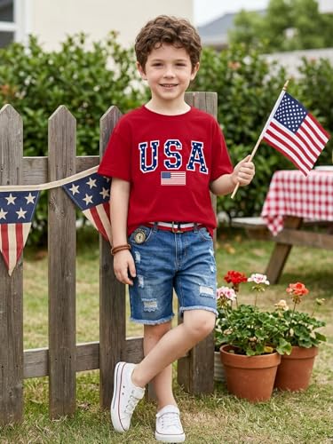 Image of AMWIPE Boys Girls USA Shirt Kids 250 Anniversary USA Shirts American Flag Tshirt 4th of July Outfits Cute Patriotic Top 6-14y