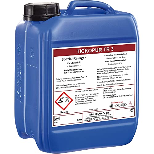 Liquide à ultrasons Tickopur TR 3 (5L) pour carburateur | Concentré de nettoyage avec dosage de 5 %, nettoyant à ultrasons pour aluminium