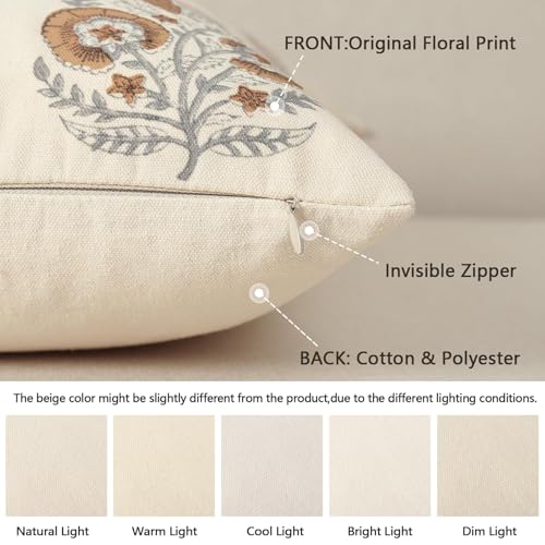 Image of YCOLL Vintage Floral Print Pillow Covers 12x20 Set of 2 Patterned Accent Decorative Cushion Covers Modern Farmhouse Throw Pillow Covers for Sofa Couch Chair Bed Living Room Home Decor, Cognac Brown