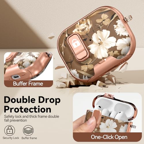 Image of for AirPod Pro 3 Case 2025, with Safty Lock & Phone Stand for Floral AirPod Pro 3 Generation Case Cover for Women Girly, iPod Pro 3 Cases with Keychain & Cleaner Kit -Brown +White Flower