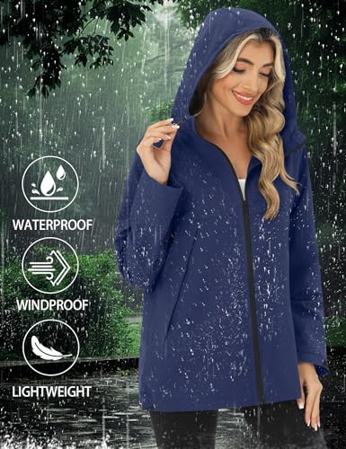 Avoogue Rain Jacket Women Waterproof Lightweight Raincoat Lined Outdoor Hooded Windbreaker4
