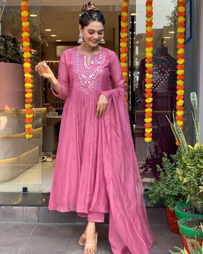 Image of KERI PERRY Dress for Women | Kurti Set for Women's | Anarkali Fit & Flared Kurtas for Woman | Cotton Kurtis for Woman's | Kurta with Palazzo & Dupatta | Ethnic Salwar Suits Sets Dress