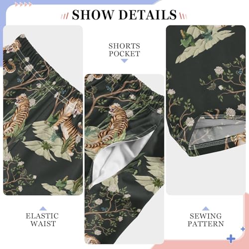 Tiger Flowers Boys Long Pants Soft Trousers Elastic Waist Kids Lounge Bottoms with Pockets S-XL4