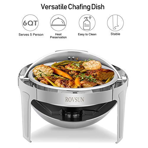 Rovsun Chafing Dish Buffet Set,6 Quart Roll Top Stainless Steel Chafer, Round Set With Food Pan, Water Pan And Fuel Holders, For Wedding, Parties, Banquet, Catering Events #TOP3