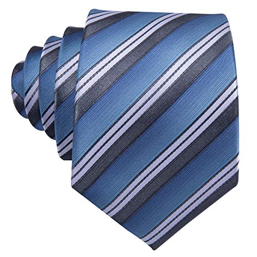 Image of Barry.Wang Tie Sets for Men Silk Stripe Necktie Woven Checkered Handkerchief Cufflinks Formal Business Wedding