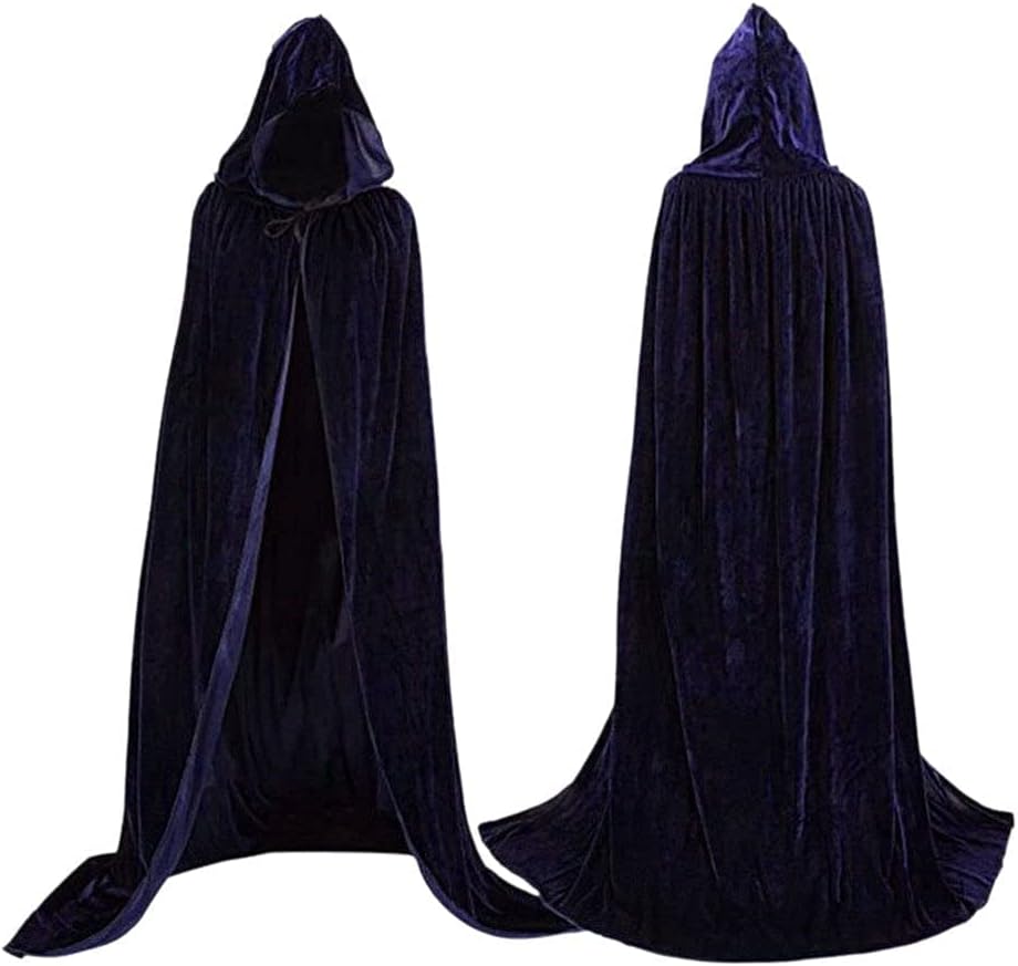 Coolwife Velvet Cloak Cape Wizard Hooded Party Halloween Cosplay Costumes for Men Women 53โ, Navy Blue, One size