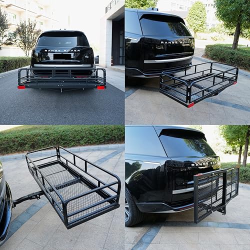 60\" x 24\" x 13\" Hitch Cargo Carrier, 600 Lbs Heavy Duty Folding Luggage Rack for SUV & Truck, Steel Mesh Cargo Carrier Hitch Mount Fits 2\" Receiver, Powder Coated Vehicle Cargo Basket - Thumbnail 2