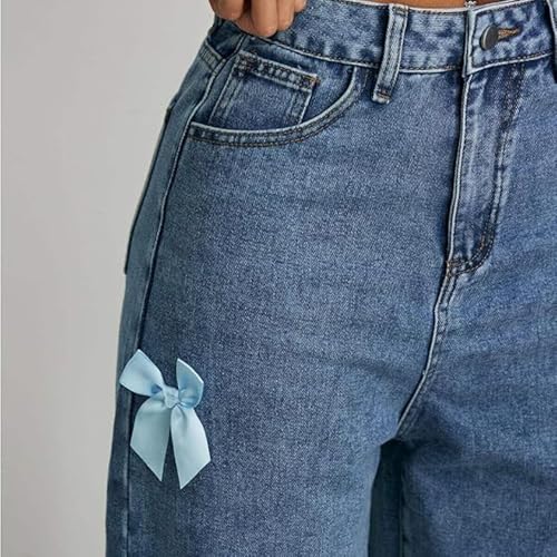 Bow Jeans for Woman Teen Girls Baggy Jeans High Waisted Straight Leg Pants4