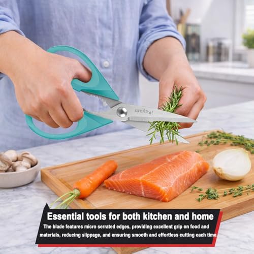 Image of Small Kitchen Scissors 8-inch, iBayam 2 Pack Kitchen Shears All Purpose Meat Scissors Poultry Shears, Dishwasher Safe Food Cooking Scissors Heavy Duty Stainless Steel Utility (Black, Aqua Sky)