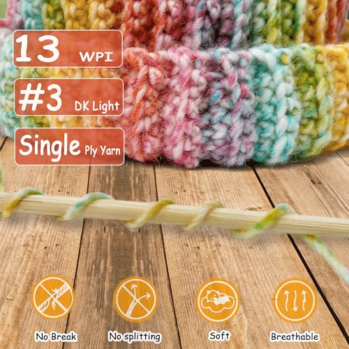 Image of 2 Pack Wool Blend Yarn, 2x3.5oz / 285yds, #3 DK, 20% Wool 80% Acrylic, Variegated, Single-Ply Soft Crochet & Knitting Wool Yarn for Sweaters, Scarves, Hats (Rainbow)