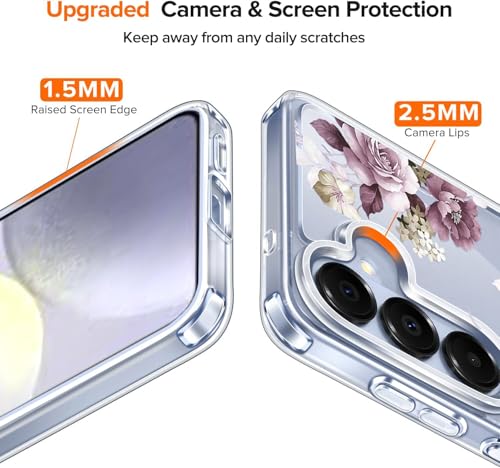 Image of Elzzi Clear Transparent Flower Cover for Samsung S26 5g Case Shockproof Floral Design Camera Protection Shockproof PC+TPU Transparent Flower Cover for Girls & Women (Deep Purple)