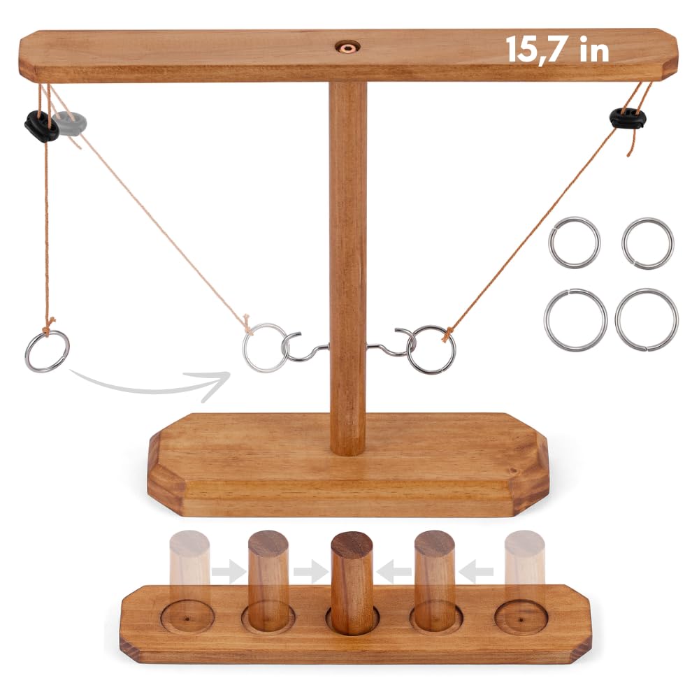 Wooden Hook and Ring Toss Game - Large 15.7" x 13" - Indoor/Outdoor Fun for Adults, Bars, Home & Parties