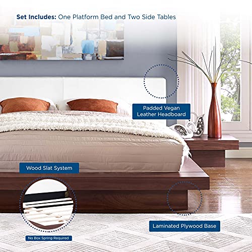 Modway Freja Faux Leather Upholstered Platform Queen Size Bed And 2 Nightstands In Walnut White #TOP3