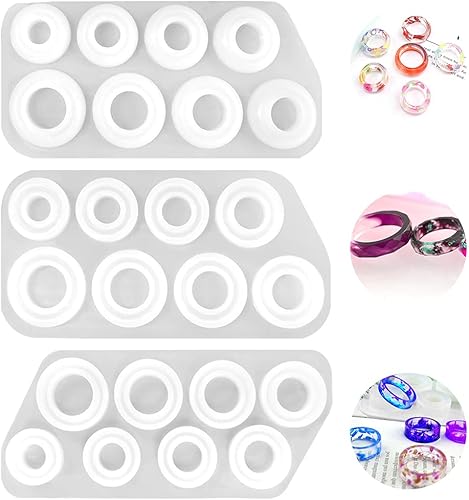 SENHAI - 3 moldes de resina de silicona de diferentes formas, 8 tamaños, para anillos de bricolaje, aretes, colgantes de collares, llaveros,