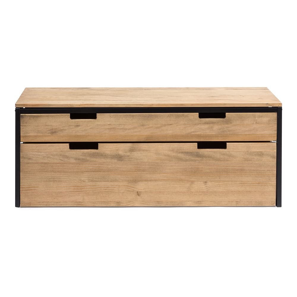 Mobile TV iCub Thre ECO alto 120x40 cm 47 cm con cassetto superiore e doppio cassetto estraibile in legno massello e acciaio laccato Nero