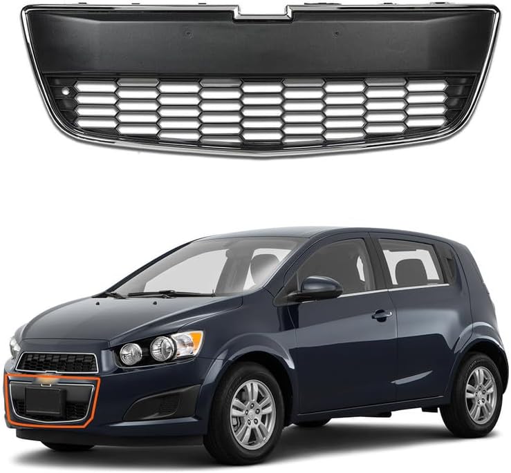 Lower Bumper Grille w/Chrome Surround Molding Fit for 2012-2016 Chevy Sonic LS LT LTZ Mesh Bumper Grille 95227395 GM1036139