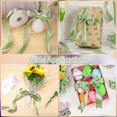 Image of woric Sage Green Ribbon 1 Inch 50 Yards Light Green Satin Ribbon for Baby Shower Summer Wedding Floral Bouquet Gift Wrapping Hair Bows Home Decor