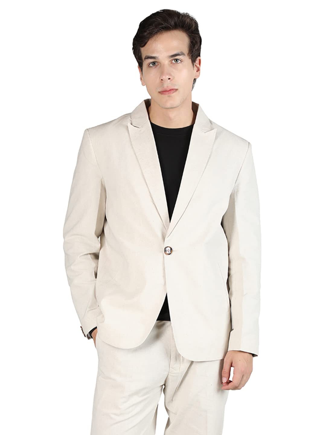 chkokko Men Solid Slim Fit Notched Lapel Single Breasted Formal Blazer-picture-41