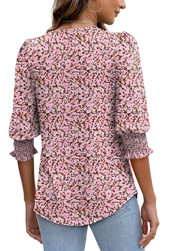 Image of XIEERDUO Blouses for Women Dressy Casual 3 /4 Length Sleeve Womens Tops with Smocked Cuffs